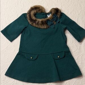 Janie and Jack Emerald Dress with Faux Fur Trim. 12-18M Christmas Formal Party